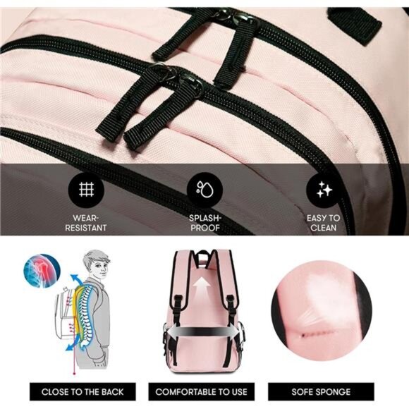 Laptop Backpack fit 17 inch, Pink - Picture 5 of 5